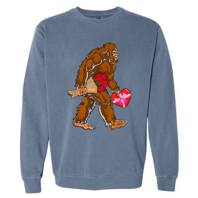 Bigfoot Heart Funny Valentines Day Love Sasquatch Gifts Garment-Dyed Sweatshirt