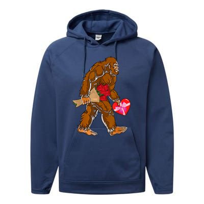 Bigfoot Heart Funny Valentines Day Love Sasquatch Gifts Performance Fleece Hoodie