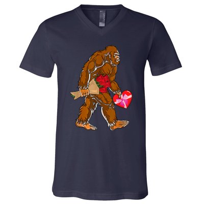 Bigfoot Heart Funny Valentines Day Love Sasquatch Gifts V-Neck T-Shirt