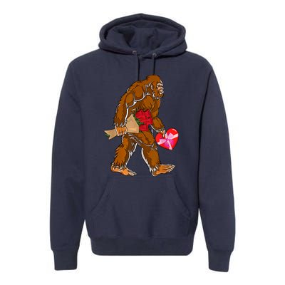 Bigfoot Heart Funny Valentines Day Love Sasquatch Gifts Premium Hoodie