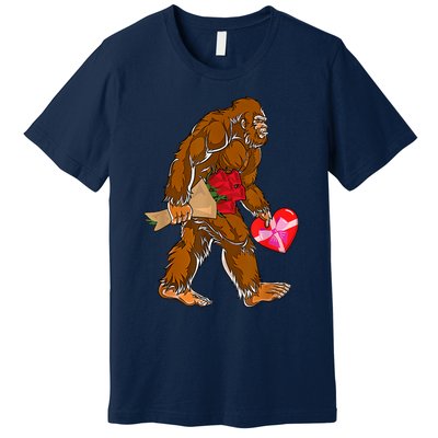 Bigfoot Heart Funny Valentines Day Love Sasquatch Gifts Premium T-Shirt