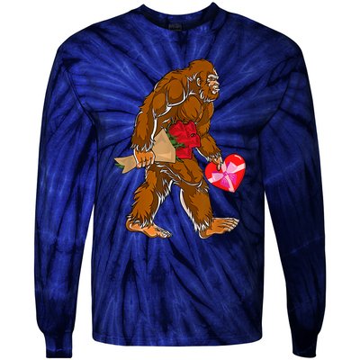 Bigfoot Heart Funny Valentines Day Love Sasquatch Gifts Tie-Dye Long Sleeve Shirt