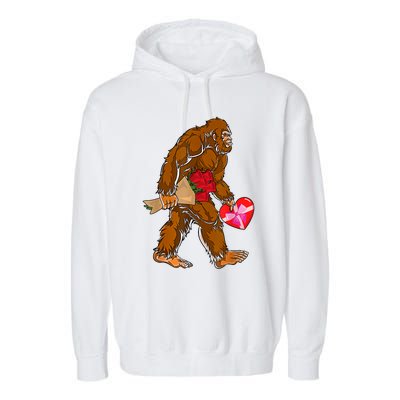 Bigfoot Heart Funny Valentines Day Love Sasquatch Gifts Garment-Dyed Fleece Hoodie