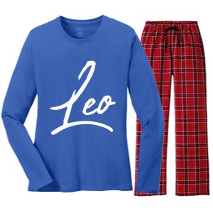 Beautiful Handwritten Font Leo Calligraphy Great Gift Women's Long Sleeve Flannel Pajama Set 