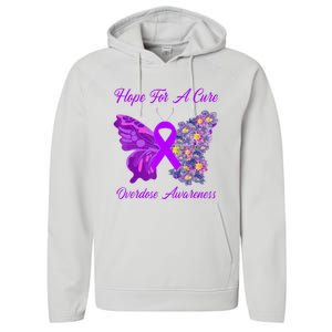 Butterfly Hope For A Cure Ribbon Opioid Overdose Awareness Performance Fleece Hoodie