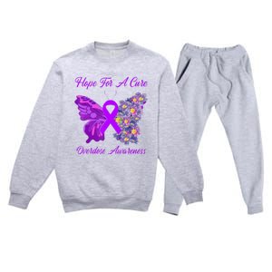 Butterfly Hope For A Cure Ribbon Opioid Overdose Awareness Premium Crewneck Sweatsuit Set