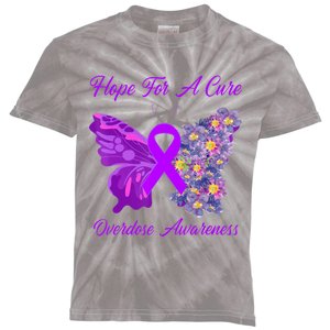 Butterfly Hope For A Cure Ribbon Opioid Overdose Awareness Kids Tie-Dye T-Shirt