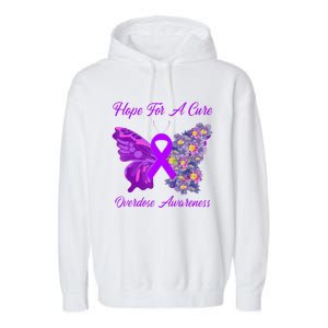 Butterfly Hope For A Cure Ribbon Opioid Overdose Awareness Garment-Dyed Fleece Hoodie