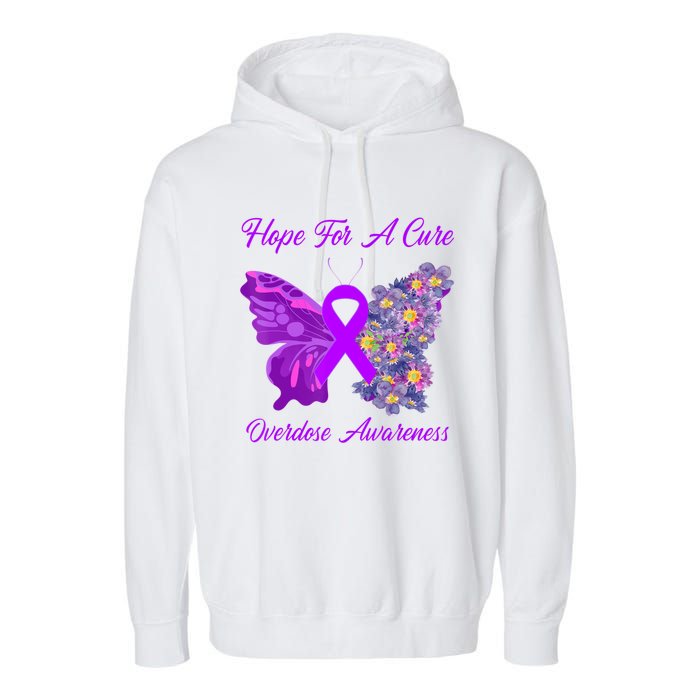 Butterfly Hope For A Cure Ribbon Opioid Overdose Awareness Garment-Dyed Fleece Hoodie