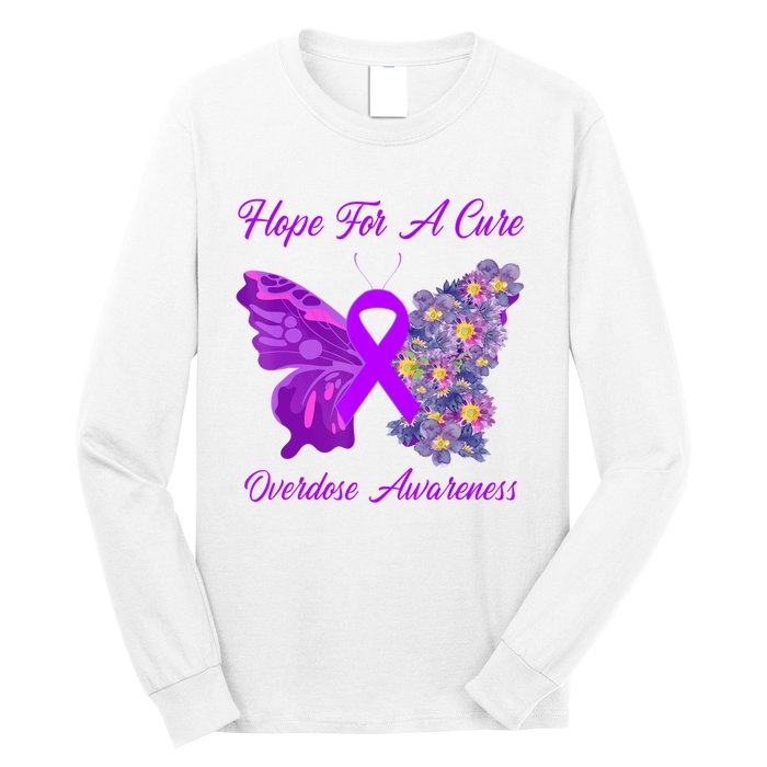 Butterfly Hope For A Cure Ribbon Opioid Overdose Awareness Long Sleeve Shirt