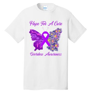 Butterfly Hope For A Cure Ribbon Opioid Overdose Awareness Tall T-Shirt