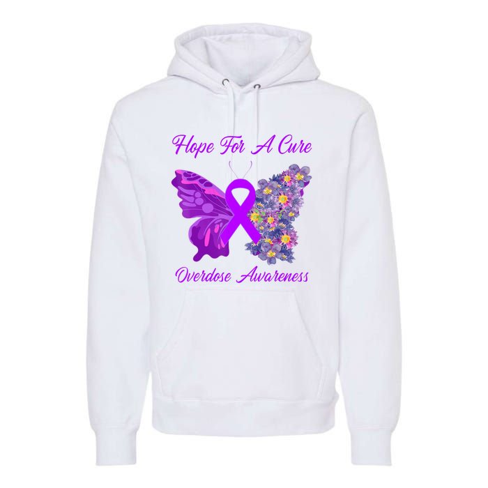 Butterfly Hope For A Cure Ribbon Opioid Overdose Awareness Premium Hoodie