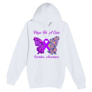 Butterfly Hope For A Cure Ribbon Opioid Overdose Awareness Premium Pullover Hoodie