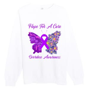 Butterfly Hope For A Cure Ribbon Opioid Overdose Awareness Premium Crewneck Sweatshirt