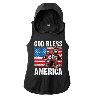 Bigfoot Holding Firework God Bless America Ladies PosiCharge Tri-Blend Wicking Draft Hoodie Tank