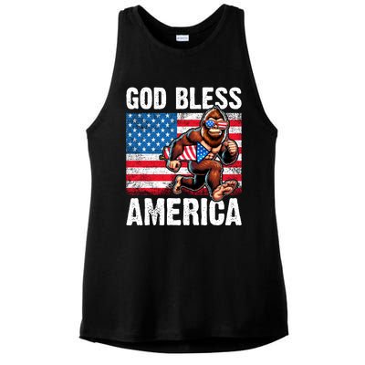 Bigfoot Holding Firework God Bless America Ladies PosiCharge Tri-Blend Wicking Tank