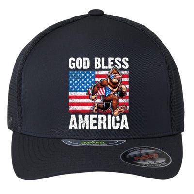 Bigfoot Holding Firework God Bless America Flexfit Unipanel Trucker Cap