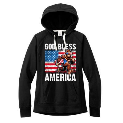 Bigfoot Holding Firework God Bless America Women's Fleece Hoodie