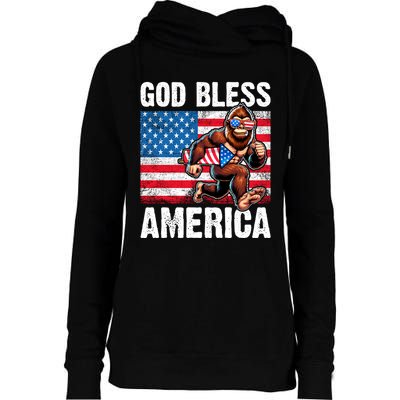Bigfoot Holding Firework God Bless America Womens Funnel Neck Pullover Hood