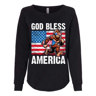 Bigfoot Holding Firework God Bless America Womens California Wash Sweatshirt