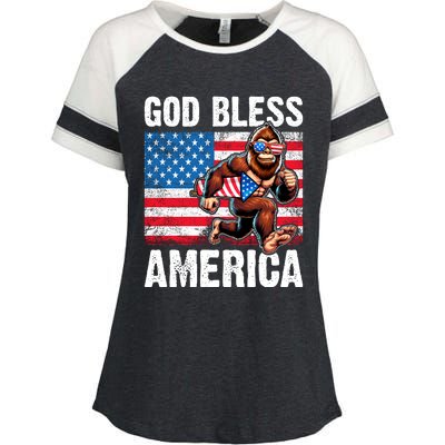 Bigfoot Holding Firework God Bless America Enza Ladies Jersey Colorblock Tee