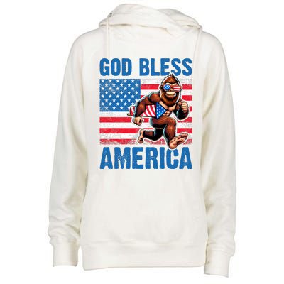 Bigfoot Holding Firework God Bless America Womens Funnel Neck Pullover Hood