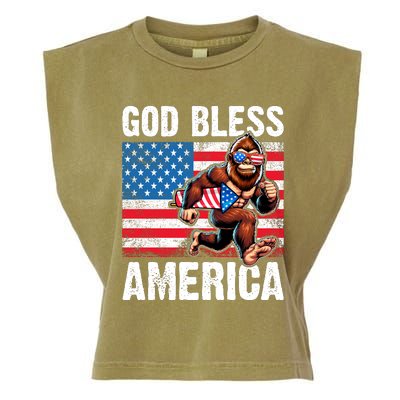 Bigfoot Holding Firework God Bless America Garment-Dyed Women's Muscle Tee