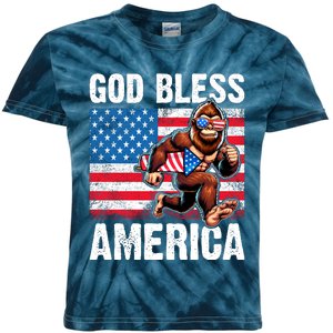 Bigfoot Holding Firework God Bless America Kids Tie-Dye T-Shirt