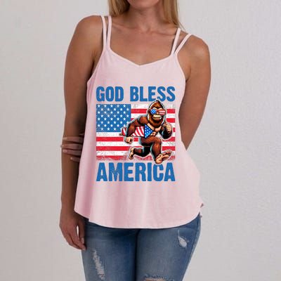 Bigfoot Holding Firework God Bless America Women's Strappy Tank