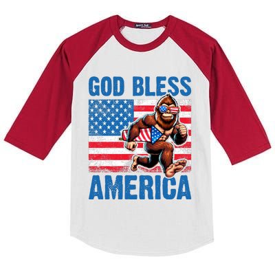 Bigfoot Holding Firework God Bless America Kids Colorblock Raglan Jersey