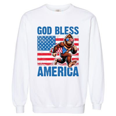 Bigfoot Holding Firework God Bless America Garment-Dyed Sweatshirt