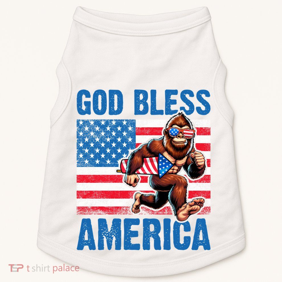 Bigfoot Holding Firework God Bless America Doggie Tank