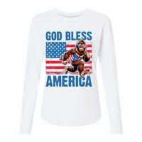 Bigfoot Holding Firework God Bless America Womens Cotton Relaxed Long Sleeve T-Shirt