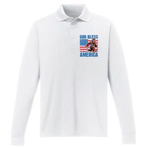 Bigfoot Holding Firework God Bless America Performance Long Sleeve Polo