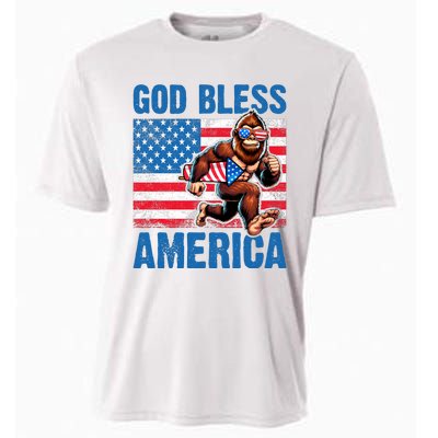 Bigfoot Holding Firework God Bless America Cooling Performance Crew T-Shirt