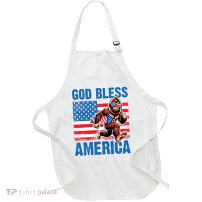 Bigfoot Holding Firework God Bless America Full-Length Apron With Pockets
