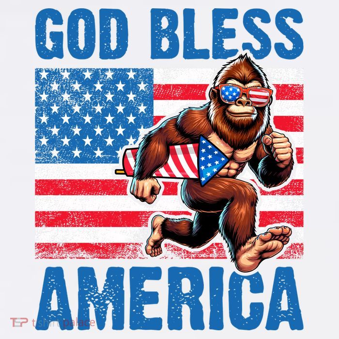 Bigfoot Holding Firework God Bless America Tall T-Shirt