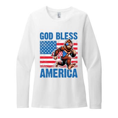 Bigfoot Holding Firework God Bless America Womens CVC Long Sleeve Shirt