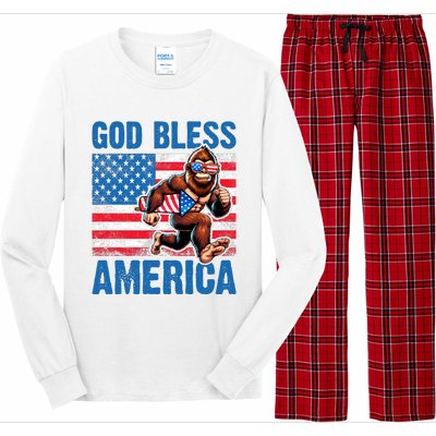 Bigfoot Holding Firework God Bless America Long Sleeve Pajama Set