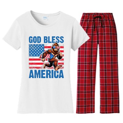 Bigfoot Holding Firework God Bless America Women's Flannel Pajama Set