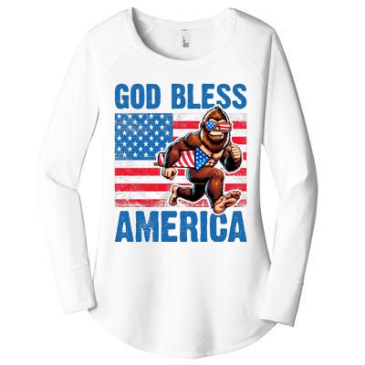 Bigfoot Holding Firework God Bless America Women's Perfect Tri Tunic Long Sleeve Shirt