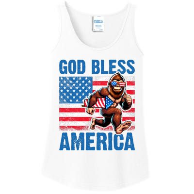 Bigfoot Holding Firework God Bless America Ladies Essential Tank