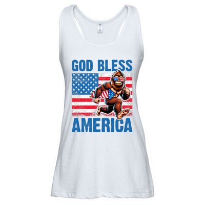 Bigfoot Holding Firework God Bless America Ladies Essential Flowy Tank