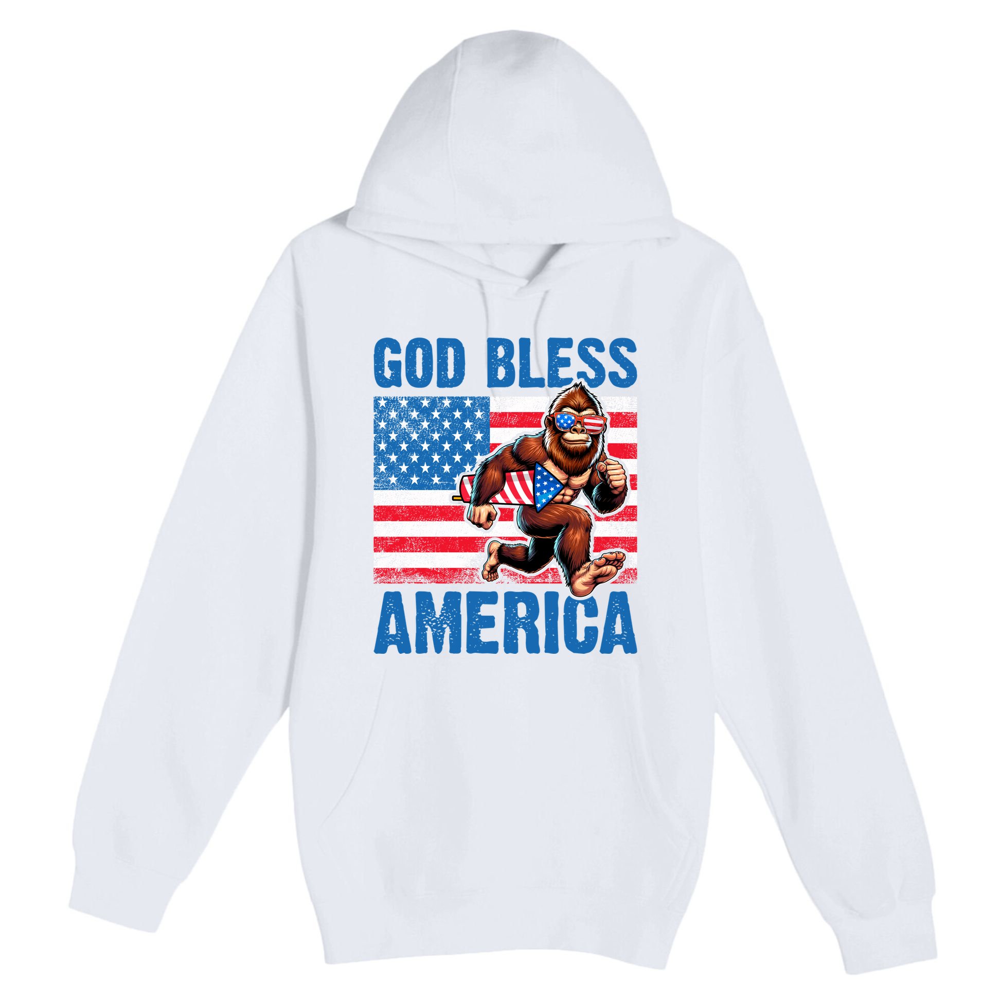 Bigfoot Holding Firework God Bless America Premium Pullover Hoodie