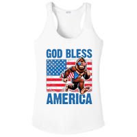 Bigfoot Holding Firework God Bless America Ladies PosiCharge Competitor Racerback Tank