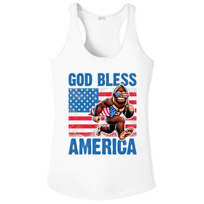 Bigfoot Holding Firework God Bless America Ladies PosiCharge Competitor Racerback Tank