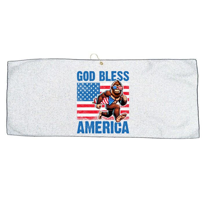 Bigfoot Holding Firework God Bless America Large Microfiber Waffle Golf Towel