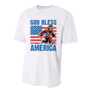 Bigfoot Holding Firework God Bless America Youth Performance Sprint T-Shirt