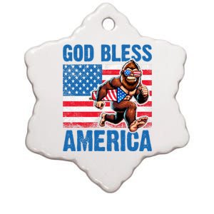 Bigfoot Holding Firework God Bless America Ceramic Star Ornament