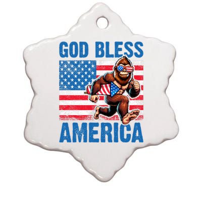 Bigfoot Holding Firework God Bless America Ceramic Star Ornament